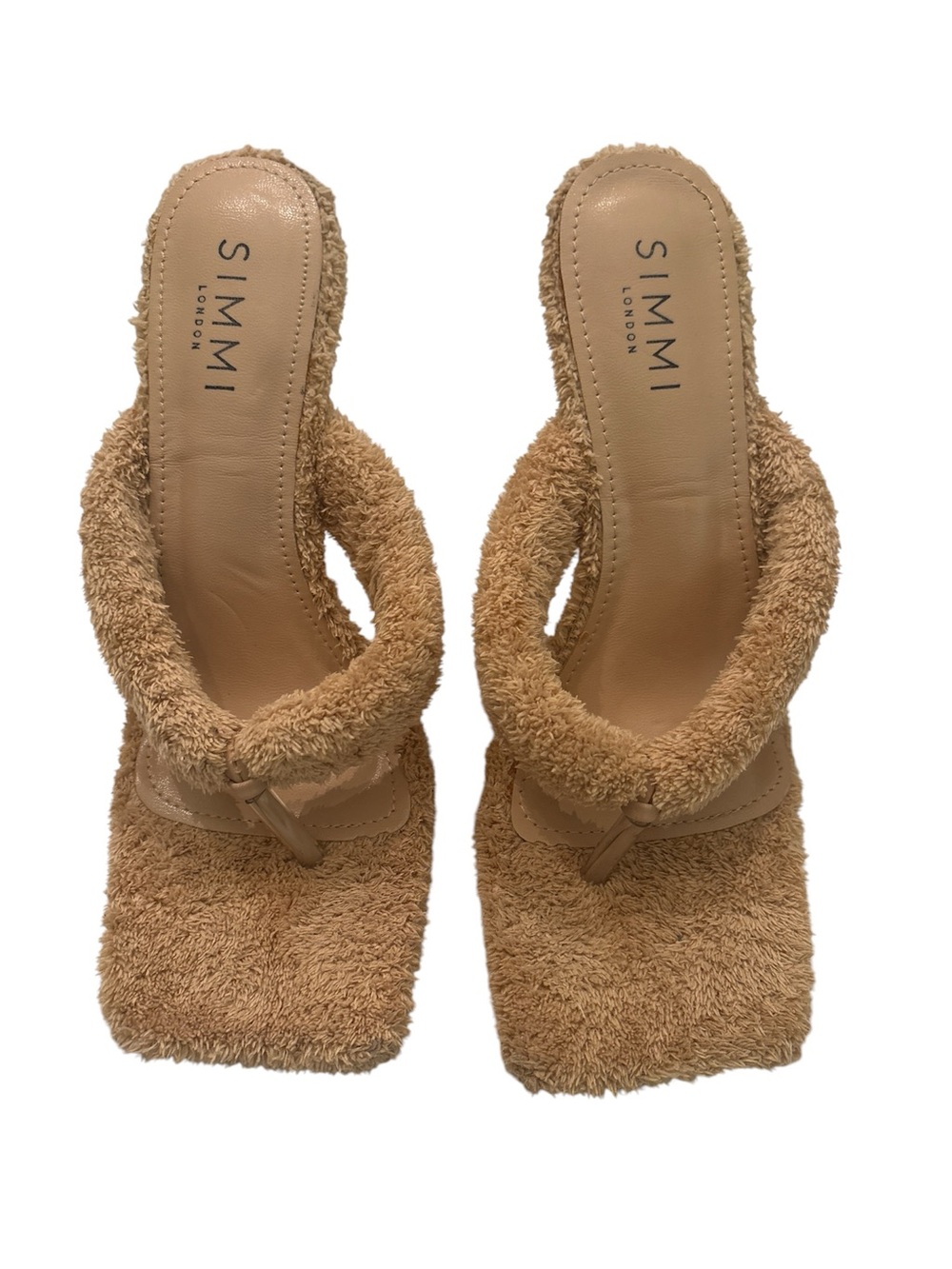 SIMMI London Tan Fuzzy Square-Toe Slide Mules